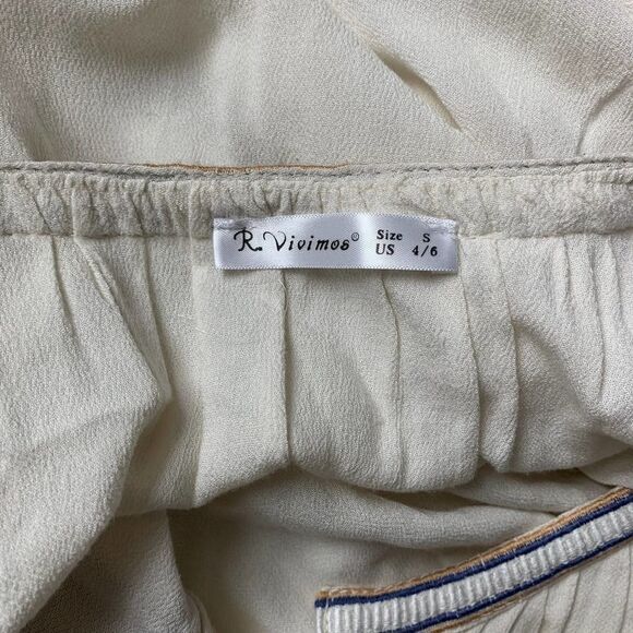 R VIVIMOS long tunic top blouse long sleeve embroidered boho beige white sz s - Picture 6 of 8